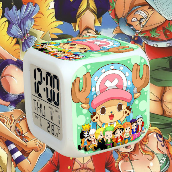 Anime väckarklocka One Piece LED fyrkantig klocka digital väckarklocka med tid, temperatur, alarm, datum