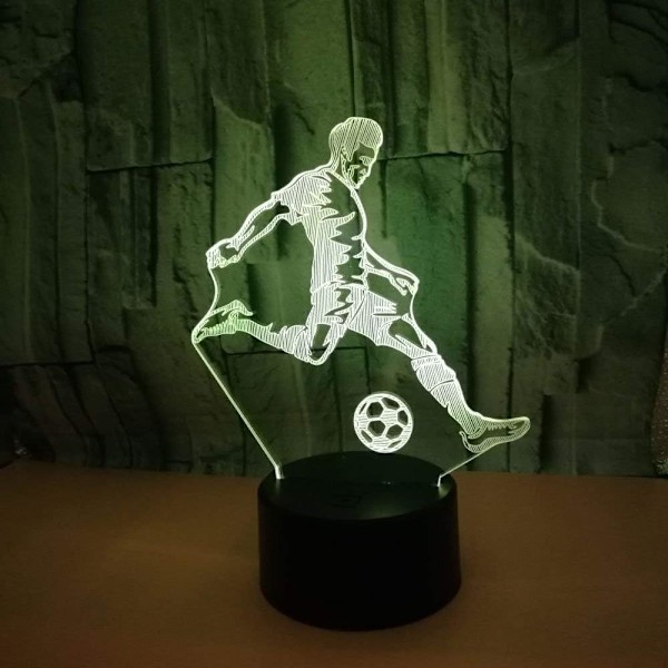 3D Fotball Fotballspiller LED Nattelys Lampe Illusions 7 Farge Skiftende Berøringsbryter Lamper Gave med Akryl Flat ABS Base USB Kabel Leke (Buss)