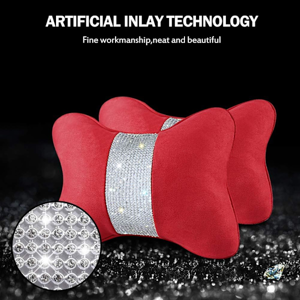 2-PCS Bling Bling Bil Nakkestøtte Pude, Blød Plys Rejse Bilpude med Krystal Rhinestones, Auto Hoved Afslapning Pude Stress Relief Pad Pude