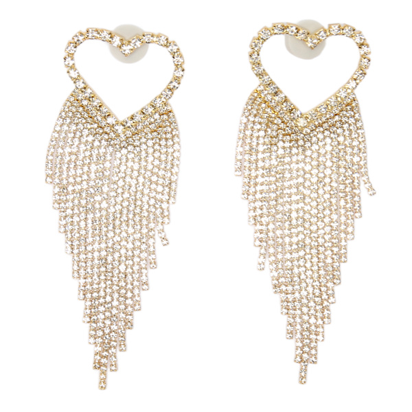 2 stk Hjerteformet anheng dinglende øredobber legering rhinestone lange frynse øredobber smykker for kvinner jenter gull