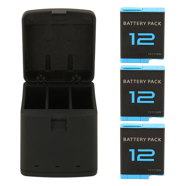 Actionkamera Batterilader 3 Kanals Oppbevaring Lading med 3stk 1800mAh Oppladbare Litium Ion Batteri