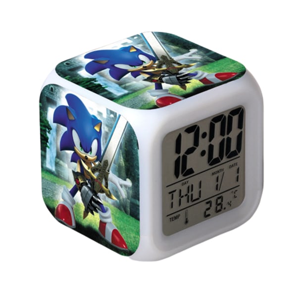 Wekity Sonic the Hedgehog Färgglad väckarklocka LED Kvadratisk klocka Digital väckarklocka med tid, temperatur, alarm, datum
