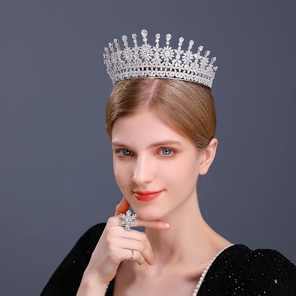Kubisk Zirkonia Brudkrona för Bröllop Prinsessa Drottning Tiara Hög Fest Pageant Huvudbonad Söt 16 Håraccessoarer