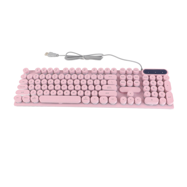 Gamingtangentbord USB Rund 104 Tangenter Bakgrundsbelyst Ergonomisk Fällbara Fötter Multimediatangenter Trådbundet Tangentbord för Stationär Dator Bärbar Rosa