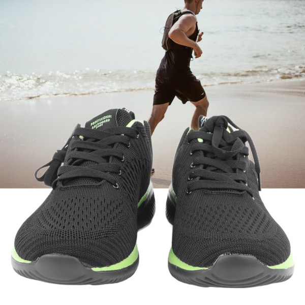 Herr Sneakers Mesh Andas Lättvikt Dämpning Anti Slip Casual Sport Gym Jogging Walking Running Svart Grön 42