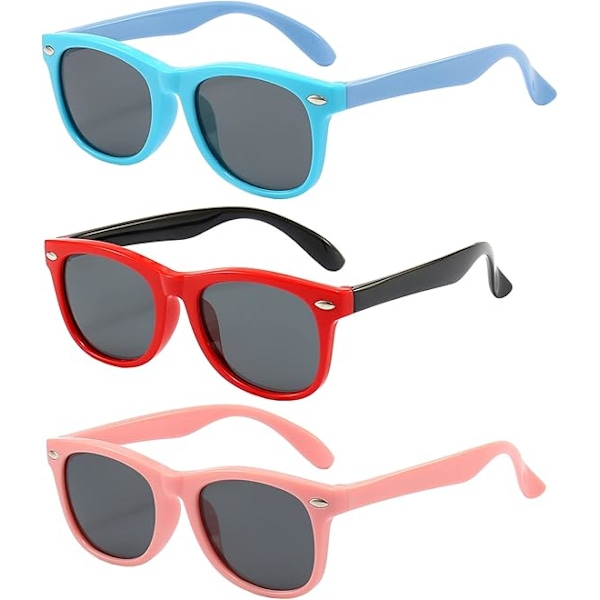 3-pakke solbriller for barn, polariserte solbriller for gutter og jenter Red+c6+light Blue