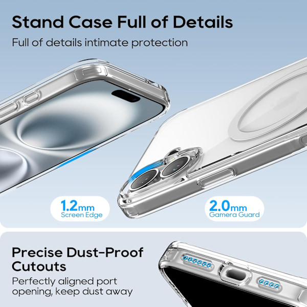 För iPhone 16 6.1-tum med Magnetisk Roterbar Slim Kickstand Kompatibel med MagSafe Kristallklar Stötsäker Skyddande Telefonskal