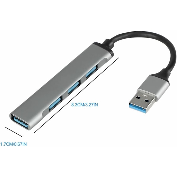 Gray-JacobsParts UH3-P USB 3.0 4-porters hub splitter, slank og elegant aluminium for PC Mac Laptop Desktop