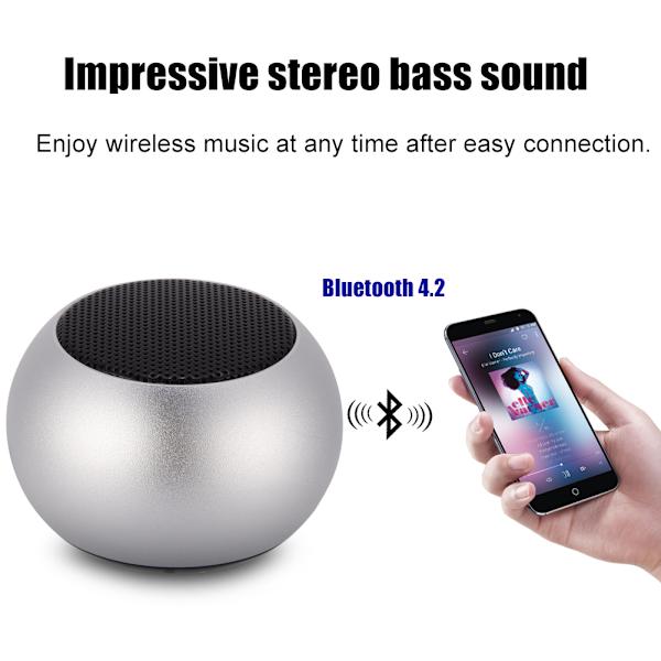 Mini Bärbar Trådlös Bluetooth 4.2 Högtalare Stereo Bas Subwoofer för iPhone Android Silver