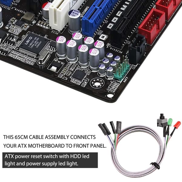 10 stk ATX PC Desktop Case Power On Off Reset Switch Kabel med 2 x LED-lys