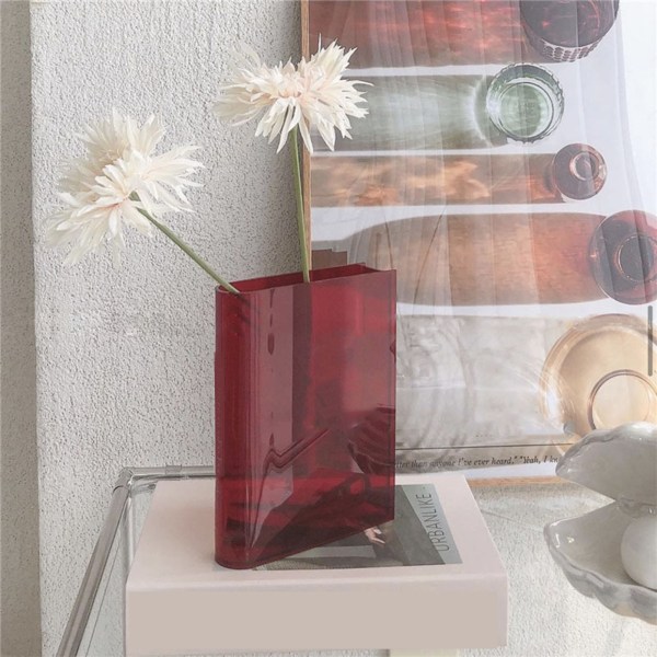 Bokvase for blomster, estetisk rominnredning, kunstnerisk, kulturell smak, dekorativ bokformet blomster vase for hjem, soverom, kontor Red (White Characters)