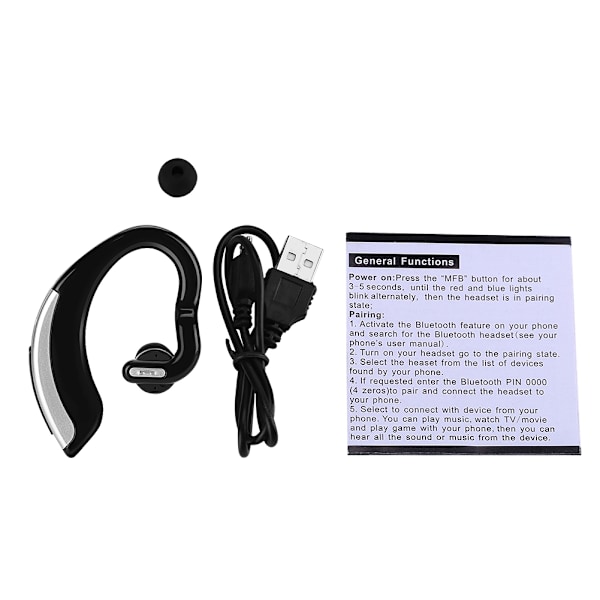 Portable Bluetooth 4.0 Wireless Earphone Headphone Ear Hook Stereo Sport Headset Black