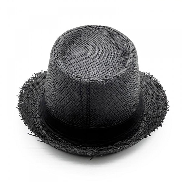 Åndbar Bowler Hat Ensfarvet Solbeskyttelse Strand Cap Udendørs Udflugt Jazz Cap Retro Pels Kant Halm Hat, Sort