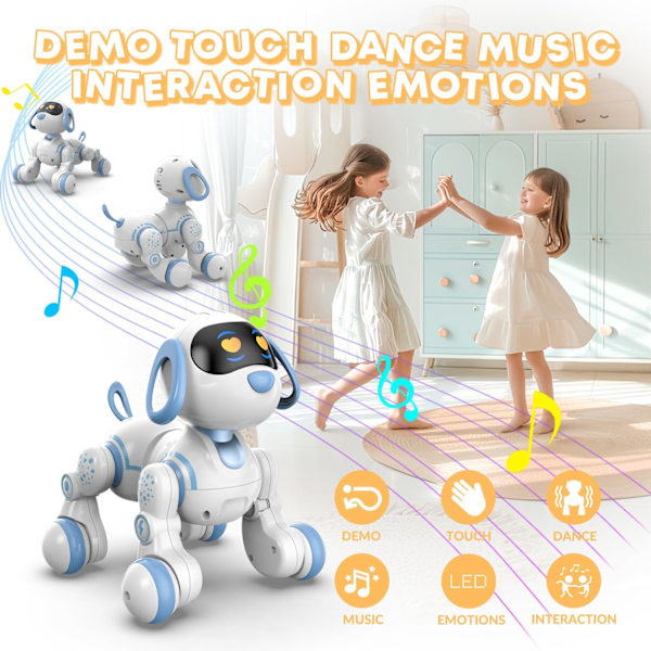 Programmerbar fjernbetjening robot kat robot hund til børn, interaktiv robot hund robot kat, RC robot med berøringssensor, LED-øjne, dans og musik