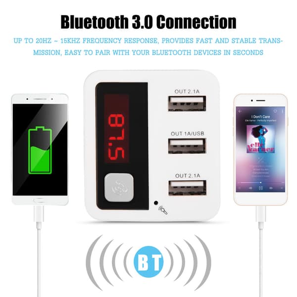 3 USB Mini Lader Bilsett Bluetooth Handsfree Dial FM Radiosender MP3-spiller