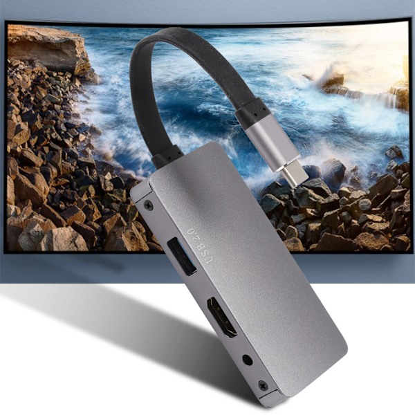 4 in 1 USB-C - HDMI+VGA+AUDIO+USB2.0 Video Hub -sovitin telakointiasema