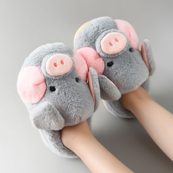 Mjuka vuxna gris tofflor vinter varma tecknad gris skor hem fuzzy lurviga djur tofflor kvinnor män flicka