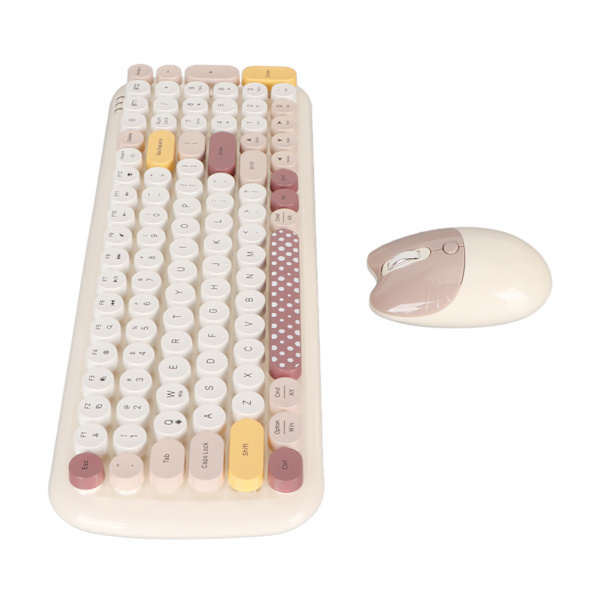 Langaton näppäimistö ja hiiri, värikäs, täysikokoinen kirjoituskoneen näppäimistö, söpö optinen hiiri Windows PC -kannettavalle tietokoneelle, beige