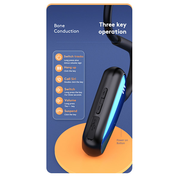 Premium Bone Conduction Open-Ear Bluetooth Sport Hovedtelefoner - Svedafvisende Trådløse Øretelefoner til Træning og Løb med Dyb Bas - Indbygget