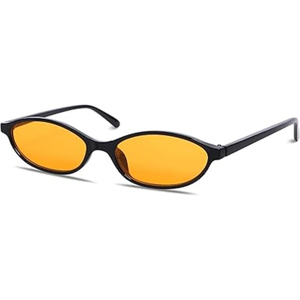 Retro soikeat aurinkolasit naisille, tyylikkäät kissansilmälasit 90-luvulta, kevyet kapeat sävyt, trendikkäät UV-suoja aurinkolasit Black Frame - Orange Lens