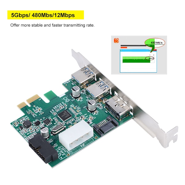 Desktop PCI-E til 2-port standard USB 3.0 PCI Express-kort 2-port 19-pin USB3.0 udvidelseskort