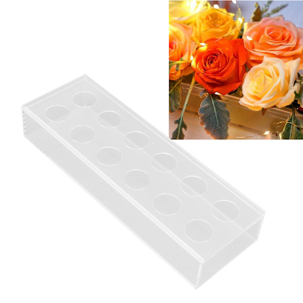 Rektangulært blomstermidtpunkt klart akryl blomster vase til spisebord bryllup fest hjem 12 hul