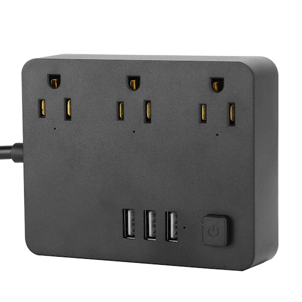 Skrivebords Smart Hurtigopladningsstrømstik med 3 Stik 3 USB-porte 100‑240V