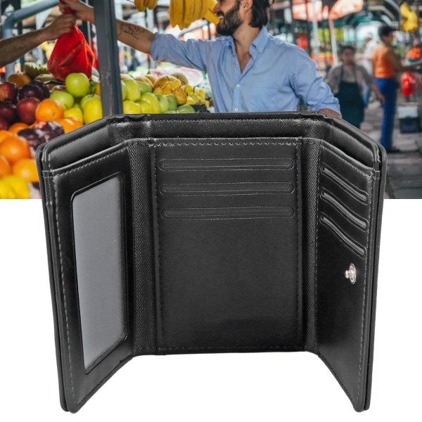 Men's Short Trifold Wallet with Card Holder Slot Bill Compartment Fashionable 3 Fold Wallet Black Free Size