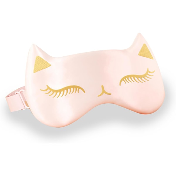 Kattögonmask Naturlig Siden Sovmask Söt Mjuk och Skön Ögonmask för Sömn (Rosa)