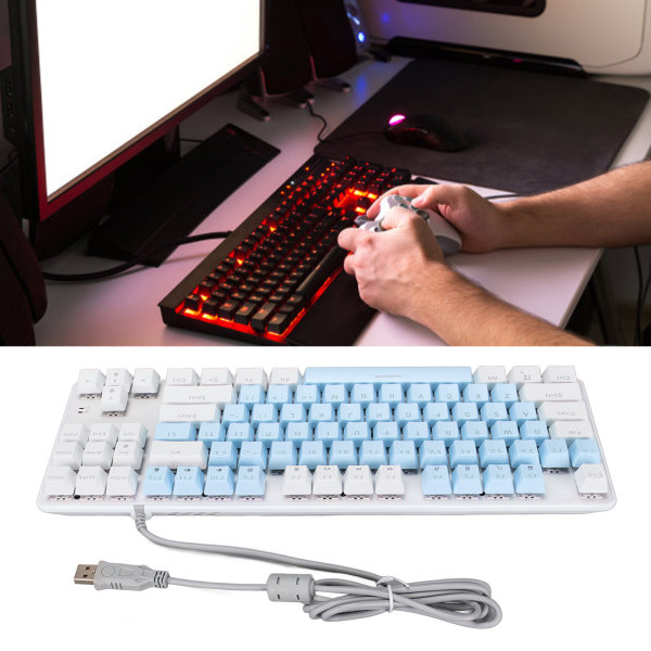 Mekanisk Gaming-tastatur 87 Nøkkel Blå Bryter RGB Bakgrunnsbelysning USB Kablet Mekanisk Tastatur for PC Bærbar PC Stasjonær Datamaskin Blå Hvit