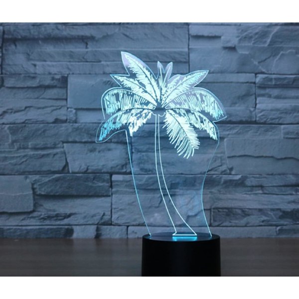 3D Kokosnødtræ Fjernbetjening 16 Farve Natlys Illusion Akryl LED Bordlampe Sengelampe Børneværelse Skrivebordsdekoration Fødselsdagsgaver