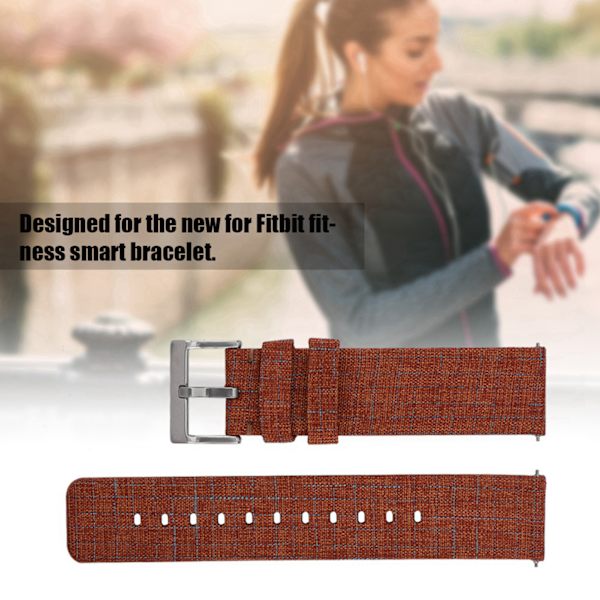 Udskiftningsrem til Fitbit Versa Canvas Grid Strap - Rem med Grid-mønster (Orange)