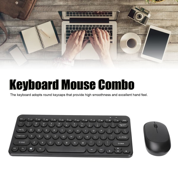 Tastatur Mus Combo 2.4G trådløse runde tastaturer Ergonomisk design Lydløs mus USB-modtager Tastatur og mus Black