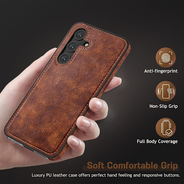 Samsung Galaxy S24+plus 6.7 tum Skal, Premium Läder Klassisk Lyx PU Halkfritt Grepp Robust Stötfångare Stöttåligt Fullständigt Kroppsskydd Brown