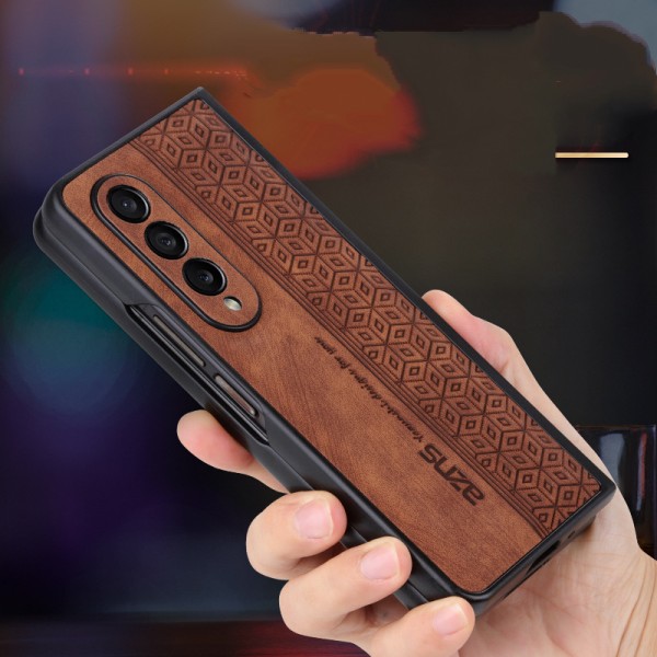 Kompatibel med Samsung Galaxy Z Fold 3 Fodral Präglad Läder Folio Flip Lyx Design PU Läder Stötsäkert Skyddsfodral