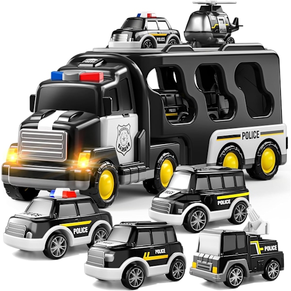 Police Truck Toys for Toddler 3 4 5 6 Years Old Boys - 5-in-1 Friction Power Emergency Vehicle, Police Car Toy for Toddlers 1-3