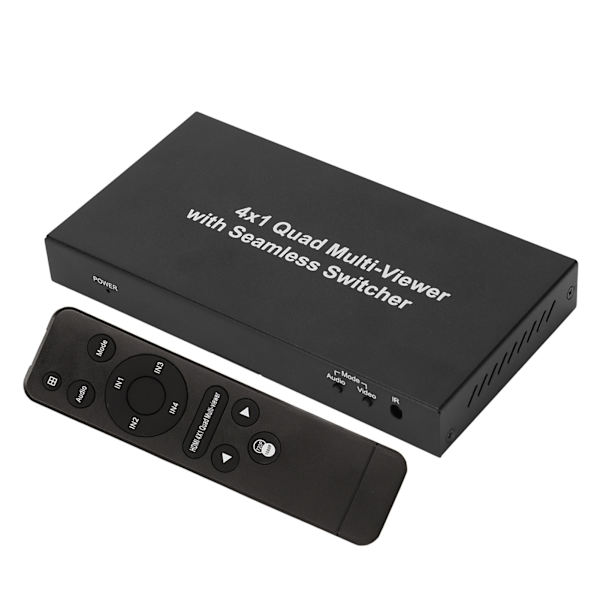 HD Multimedia Interface Splitter 4 i 1 ut 1080P HD Multimedia Interface Switcher med fjärrkontroll 100‑240V 4 i 1 ut Splitter EU-kontakt