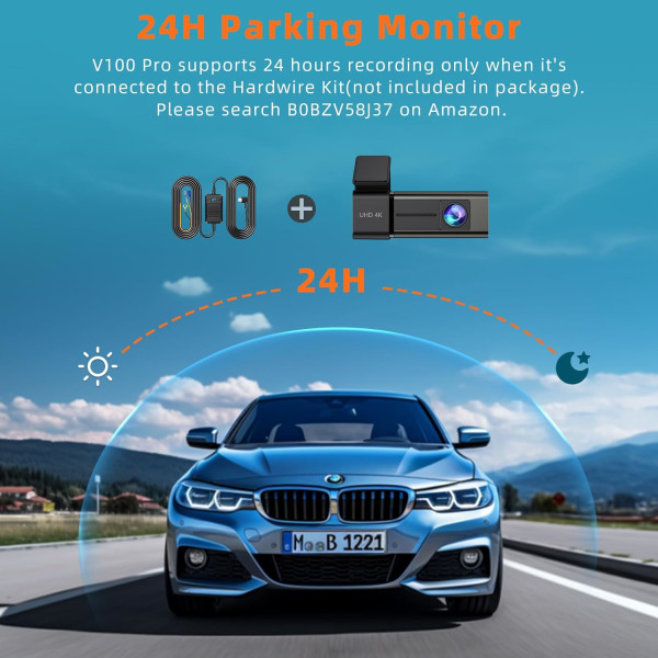 Dash Cam 4K WiFi Front Dash Camera for Cars, Car Camera Mini Dashcams with App, Dashboard Camera with 24H Parking Mode, Night Vision, Loop Recording Black V100PRO