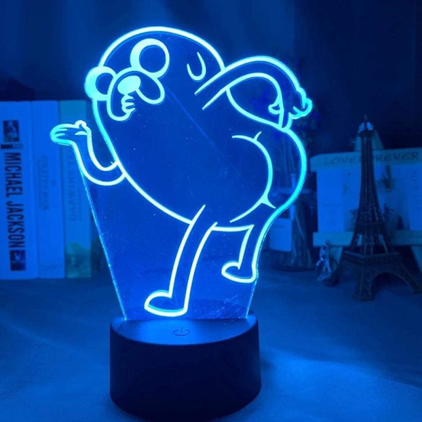 Adventure Time Jake The Dog Böj Figur 3D Nattlampa, Akrylpanel Abs Bas USB-Kabel Illusionseffekt Flerfärgad Fjärrkontrolllampa