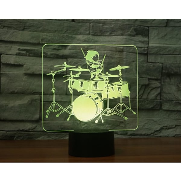 3D Trommesett Fjernkontroll 16 Farger Nattelysbilder Illusionsakryl LED Bord Nattbord Lampe Barn Soverom Skrivebord Dekor Bursdagsgaver Leke for Barn
