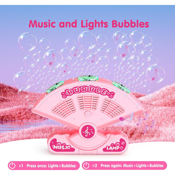 Bubbelmaskin - Automatisk fläktformad bubbelblåsmaskin - 10 000 bubblor per minut, bubbelmaskin för barn, portabla bubbelmaskinsleksaker pink