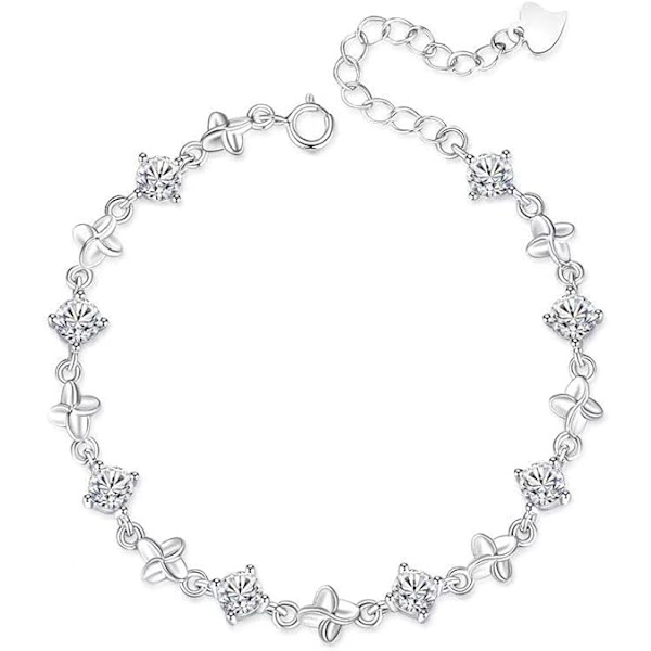 925 Sterling Silver Armband för Kvinnor, Klöver Zirkon Charm Kedja Armband Mode Smycken Gåvor