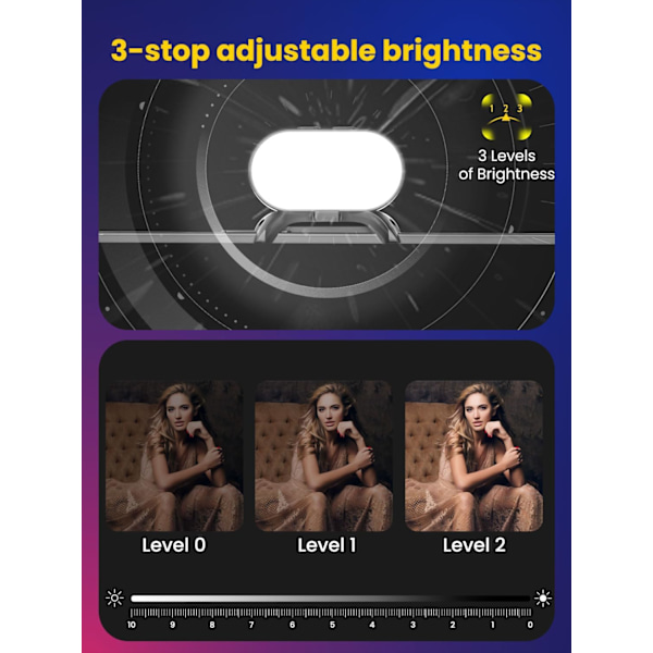 RGB LED-lys, 6 farvetemperaturer, 180 minutters lang batteritid, gradienttilstand, flashtilstand 180° udfyldningslys til AOCHUAN stabilisator