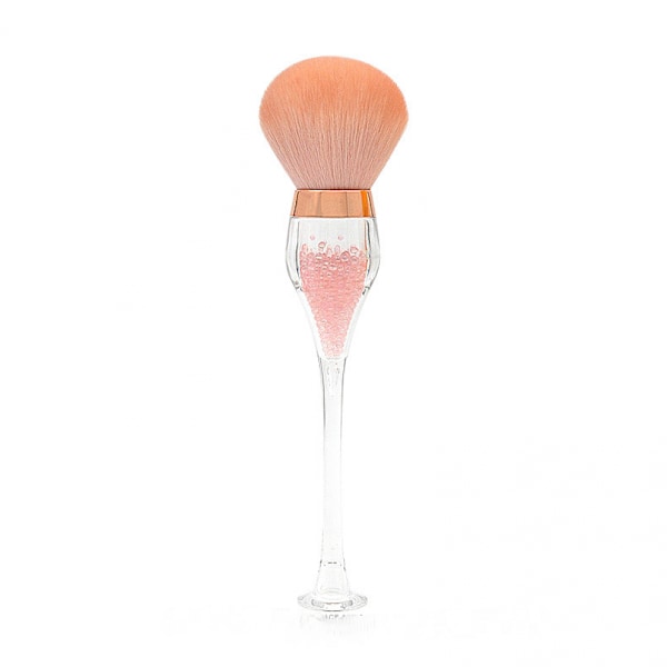 1 högfotat rödvinsglas löst puder makeup borste, pärlpartikel vätskehandtag skönhetsverktyg（rosa）