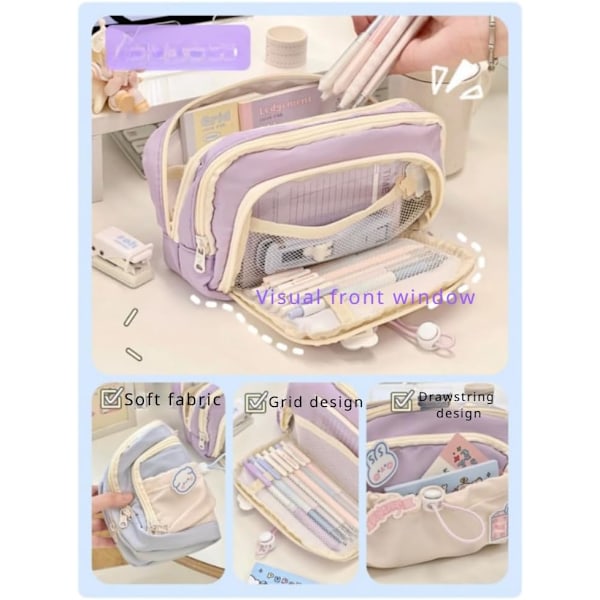 Søtt Estetisk Penal Kawaii Penal med Kawaii Pins Stor Penalholder Preppy Utstyr Pink
