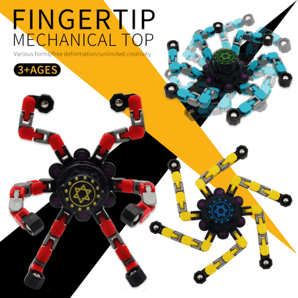 Fidget Spinner Cool Design Fidget Toy Kreativ transformerbar fingertopp gyro Spinner mech kedja lager rolig dekomprimering Anti-Anxiety (Röd)