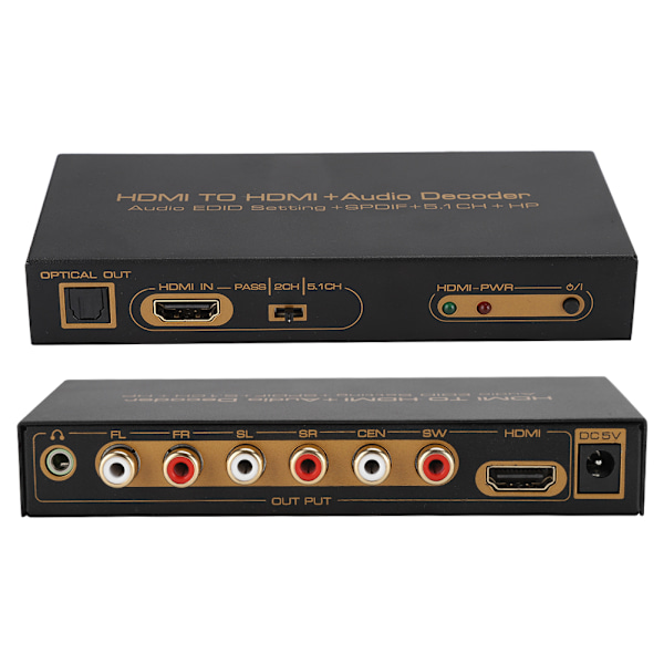 HDMI til HDMi Digital Audio Dekoding Dekoder Boks Konverter Adapter Svart