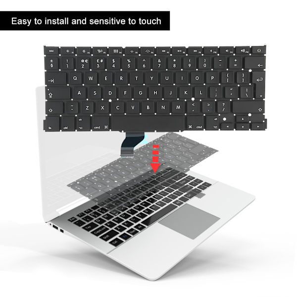 Svart erstatningstastatur for bærbar PC, passer til MacBook Pro A1502 13 tommer