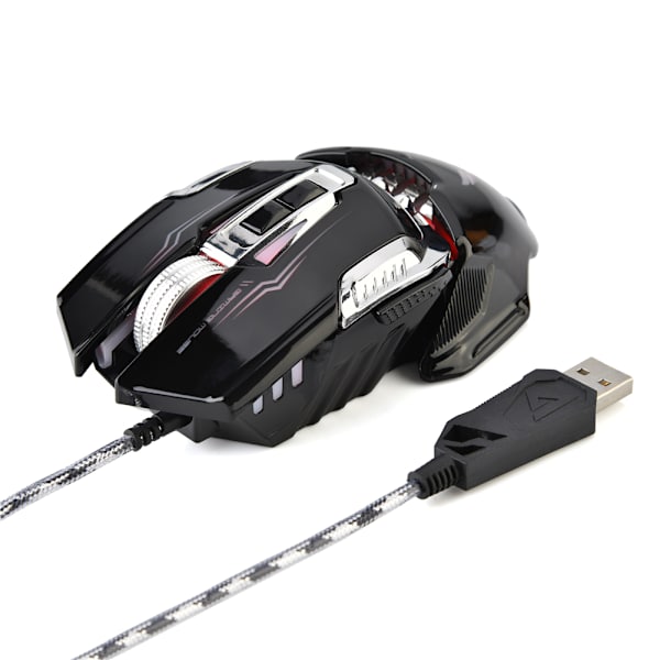 Zerodate Professionel Kablet Gaming Mus med 7 Knapper LED Lys 4 Niveau Justerbar DPI Sort