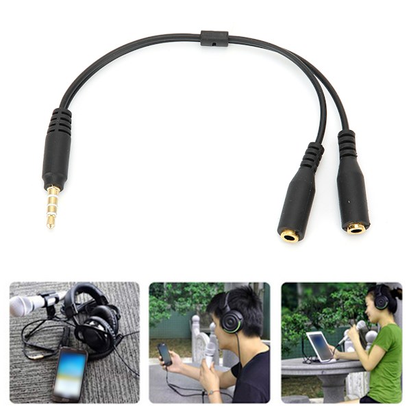 2PCS 3,5 mm headset-adapterkonverterkabel ljuddelare för PC mobiltelefon surfplatta svart 15 cm/5,9 tum